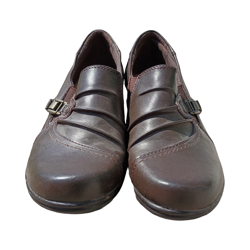 Women's Brown Slip-On Loafers with Buckle Accent